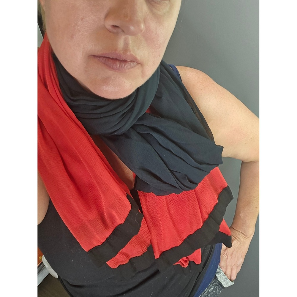 Unbranded Scarf Wrap Red Black Colorblock Ombre Crinkle Sheer Chiffon OS 68x33